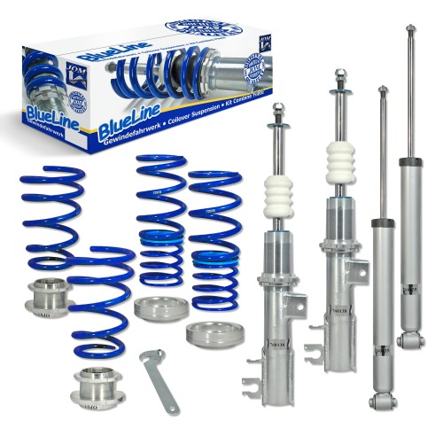 Suspension combiné fileté BlueLine Réglables - Amortisseurs filetés - Tuning Kit Complet - Qualité Allemande approprié pour Compatible av. Corsa D, 06-, Tuning Kit Complet - Qualité Allemande