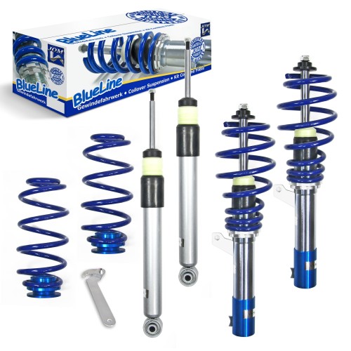 Suspension combiné fileté BlueLine Réglables - Amortisseurs filetés - Tuning Kit Complet - Qualité Allemande approprié pour Compatible av. Golf 6 4Motion 2.0TDi Ø 50/55 mm!! Tuning Kit Complet - Qualité Allemande