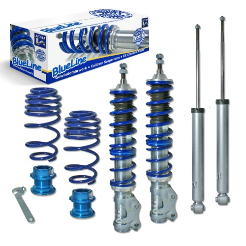 Suspension combiné fileté BlueLine Réglables - Amortisseurs filetés - Tuning Kit Complet - Qualité Allemande approprié pour Compatible av. Lupo 1.0/ 1.4/ 16V/ 1.6GTi/ 1.4TDi/ 1.7SDi (6X), 99-, Tuning Kit Complet - Qualité Allemande