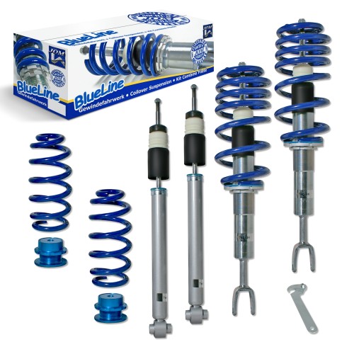 Suspension combiné fileté BlueLine Réglables - Amortisseurs filetés - Tuning Kit Complet - Qualité Allemande approprié pour Compatible av. A4 B6/ B7 (8e) 1.6/ 1.8T/ 2.0/ FSI/ 2.4/ 3.0/ 1.9TDI/ 2.0 TDI/ 2.5TDI Sans Réglage de niveau / Quattro/ Sport, 00-07