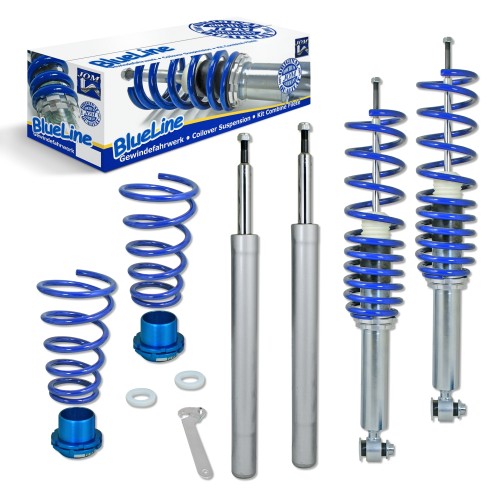 Suspension combiné fileté BlueLine Réglables - Amortisseurs filetés - Tuning Kit Complet - Qualité Allemande approprié pour Compatible av. E34 Limo 518i / 520i (D14 / M14), 7.90-11.95, Tuning Kit Complet - Qualité Allemande