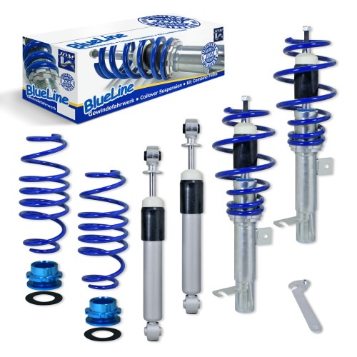 Suspension combiné fileté BlueLine Réglables - Amortisseurs filetés - Tuning Kit Complet - Qualité Allemande approprié pour Mazda 2 DY/B2W 1.25/1.4/1.6/1.4CD 03-07,  Tuning Kit Complet - Qualité Allemande