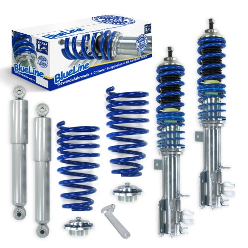 Suspension combiné fileté BlueLine Réglables - Amortisseurs filetés - Tuning Kit Complet - Qualité Allemande approprié pour Fiat 500 (Typ 312) 1.2 8V/ 1.3/ 1.4 16V/ Abarth, 07-, Tuning Kit Complet - Qualité Allemande