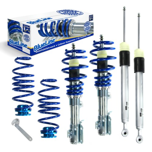 Suspension combiné fileté BlueLine Réglables - Amortisseurs filetés - Tuning Kit Complet - Qualité Allemande approprié pour Mazda 2 (DE/DE1/DEE) 1.3/ 1.5, 07-14, Tuning Kit Complet - Qualité Allemande