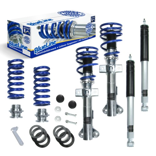 Suspension combiné fileté BlueLine Réglables - Amortisseurs filetés - Tuning Kit Complet - Qualité Allemande approprié pour Mercedes SLK R171, 200 Kompressor/ 280/ 300/ 350, 2004-2011, Tuning Kit Complet - Qualité Allemande