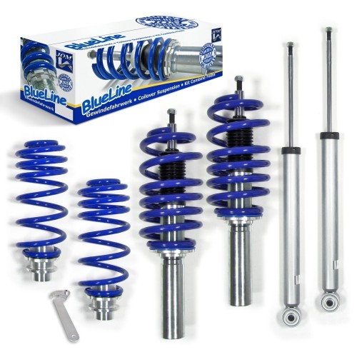 Suspension combiné fileté BlueLine Réglables - Amortisseurs filetés - Tuning Kit Complet - Qualité Allemande approprié pour Compatible av. A6 Limo (4G) 1.8 TFSI/ 2.0 TFSI 132 KW/ 2.0 TFSI 185 KW Quattro/ 2.8 FSI 150 KW Quattro/ 2.0 TDI 110 KW/ 2.0 TDI 140