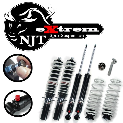 NJT eXtrem Coilover Kit suitable for VW Golf 4, Golf 4 Bora and Variant (1J) year 1997 - 2006, except vehicles with four-wheel drive