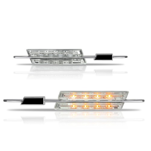 Seitenblinkleuchten in LED-Technik, 4 türer, Sport Look, weiss, mit Logo Aussparung passend für BMW E46 Bj. 02-05