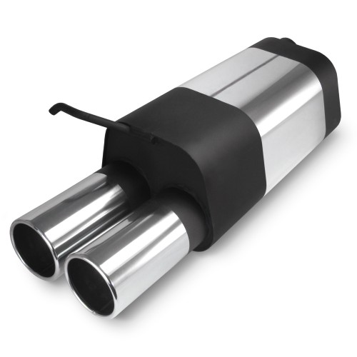Edelstahl-Endschalldämpfer mit 2x 90mm Endrohren gerade passend für Audi A3 8L, VW Golf 4 1J, VW Beetle und Seat Leon 1M