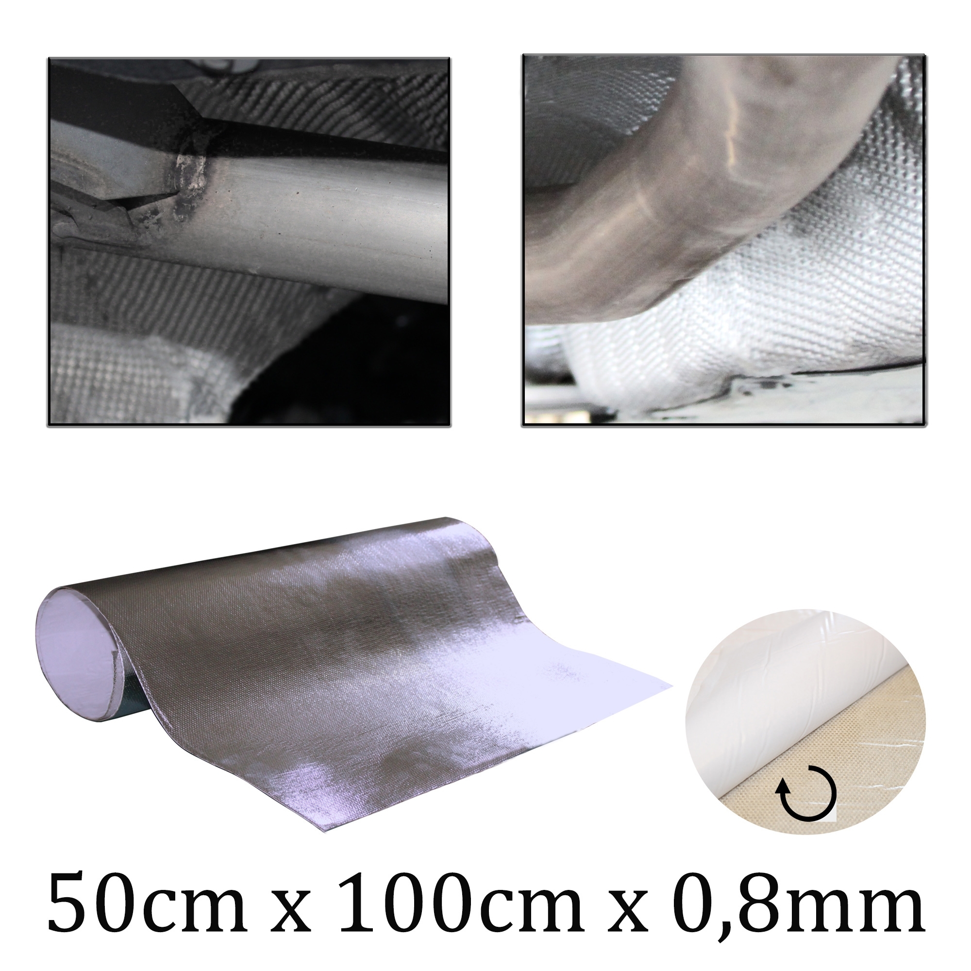 Thermo Hitzeschutzmatte 50 x 100 cm x 0,8 mm, geeignet für: z.B KFZ  Unterboden, Selbstklebend, Hitzefest bis max 500°C