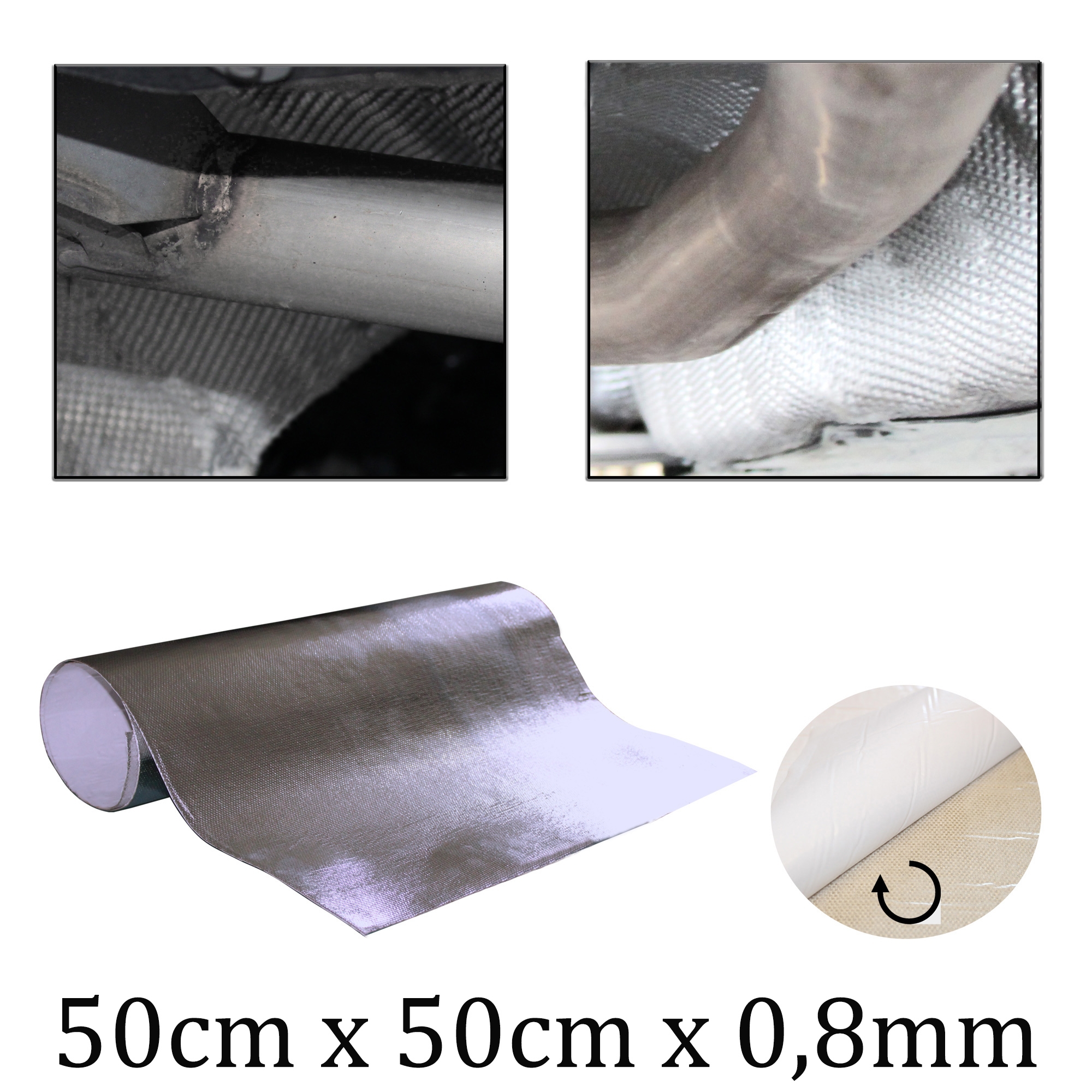 Thermo Hitzeschutzmatte 50 x 50 cm x 0,8 mm, geeignet für: z.B KFZ  Unterboden, Selbstklebend, Hitzefest bis max 500°C