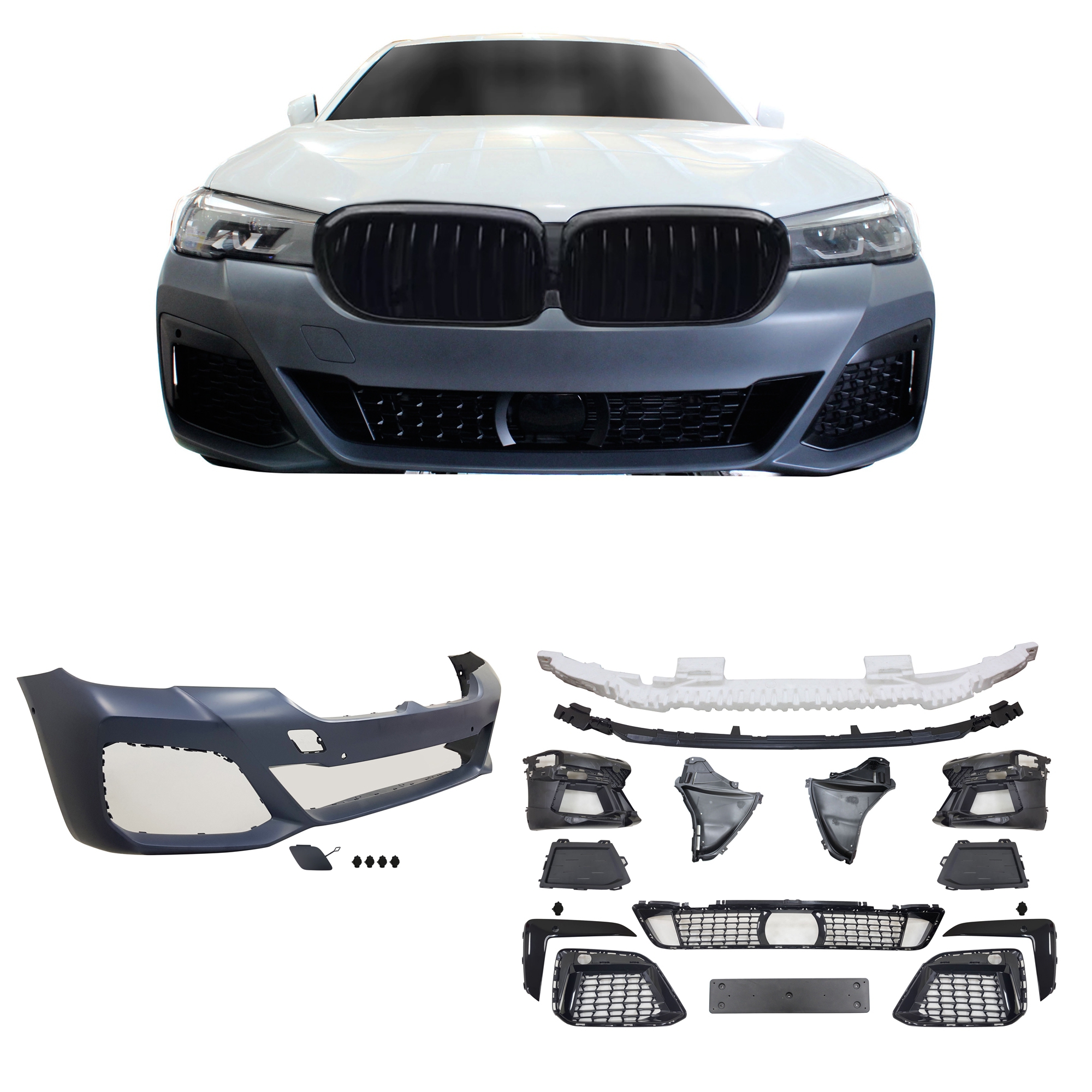 Stoßstange, JOM, vorn, für G30 LCI Bj. 2020-, mit Aussparungen für PDC/  ACC, Sport Paket passend für BMW 5er G30 LCI, 2020