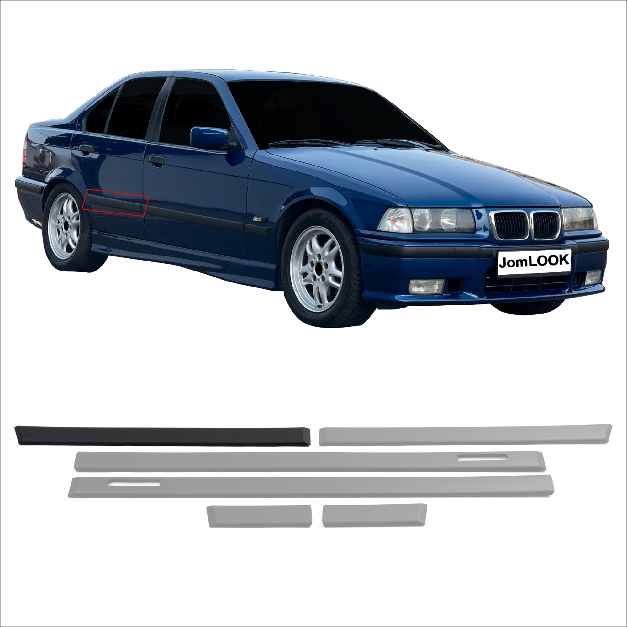 6pcs BMW E36 Door Trim & Bumper Mouldings – Sedan/Touring 1990-1999 – Front & Rear