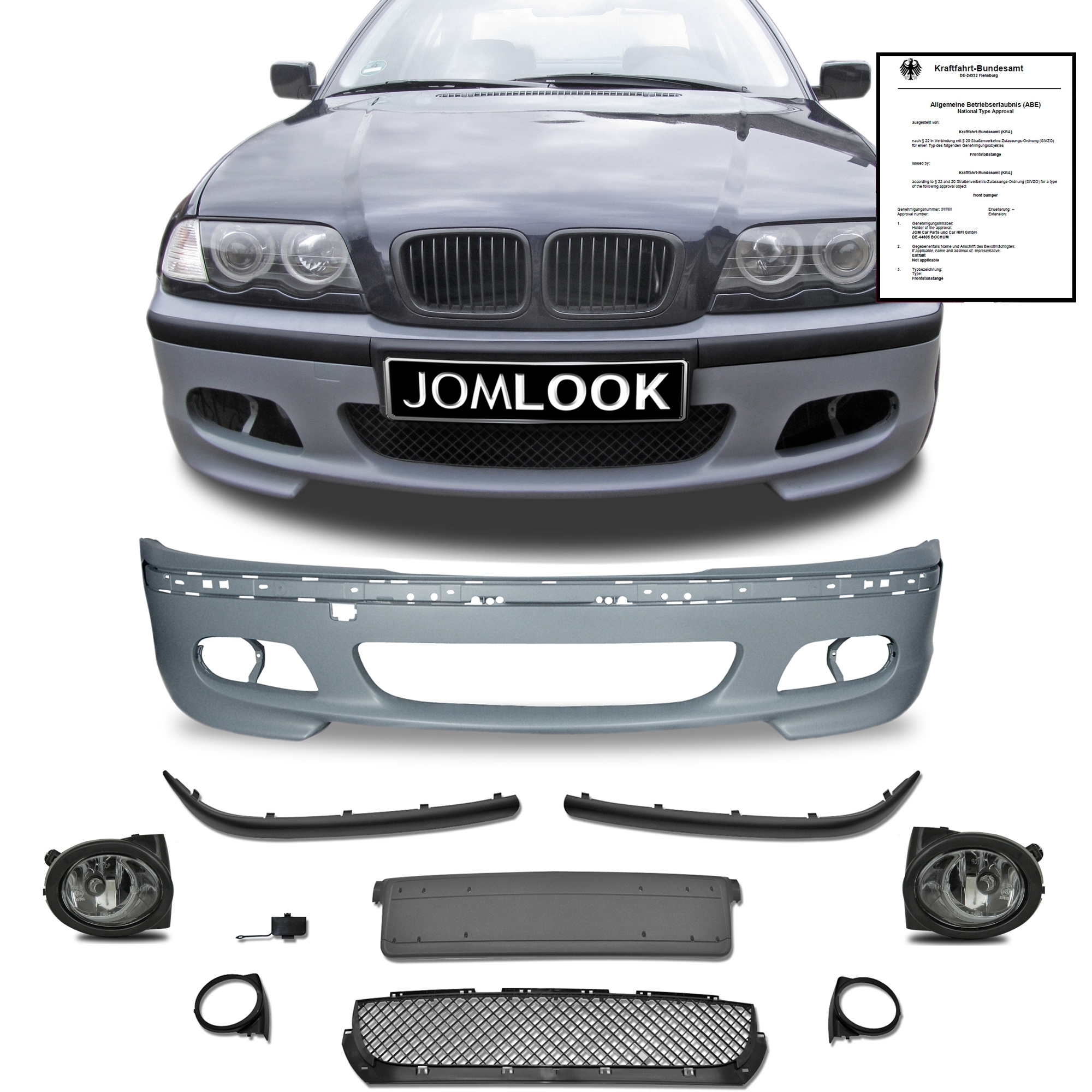 Stoßstange mit ABE inkl Nebelscheinwerfer passend für BMW E46 Limo Touring  nicht passend bei M3 Modellen oder M Paketen ab Werk passend für E46 Limo  Touring nicht passend bei M3 Modellen