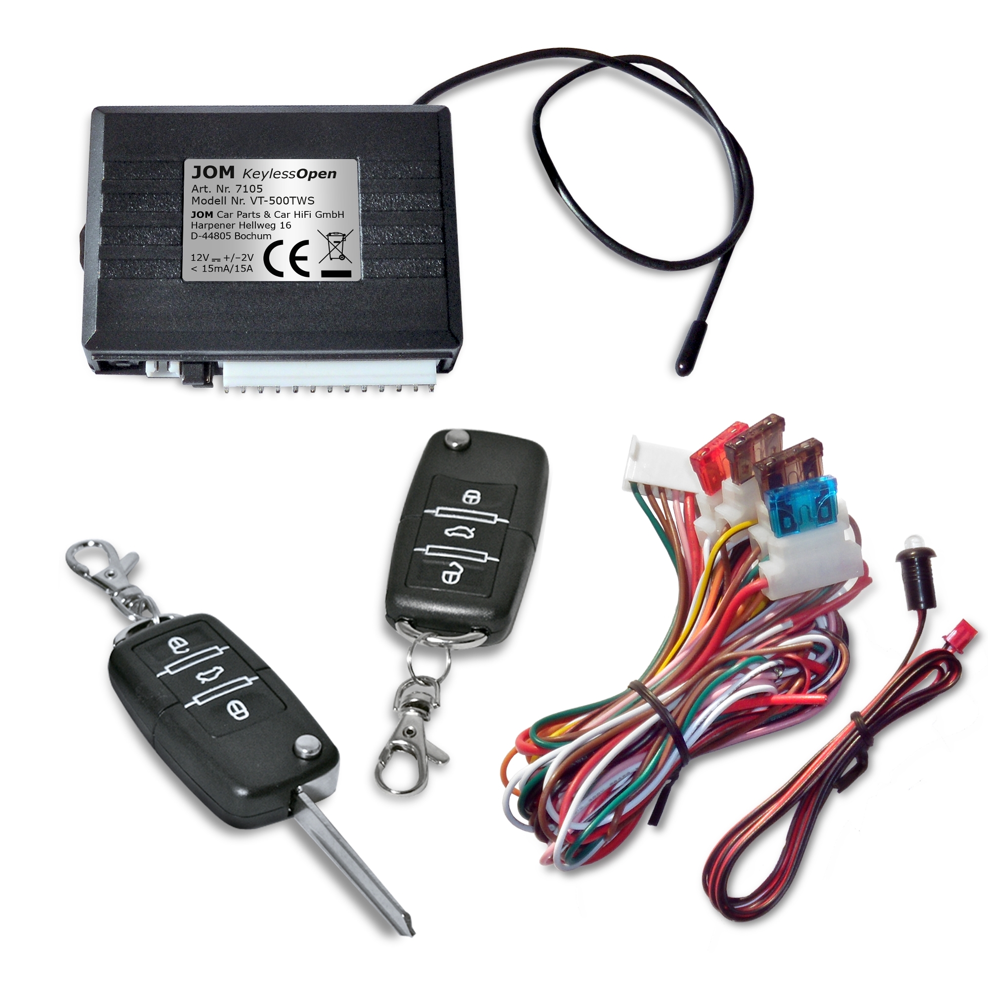 Radio-remote control for centrel locking system, universal, with 2 foldable  keys