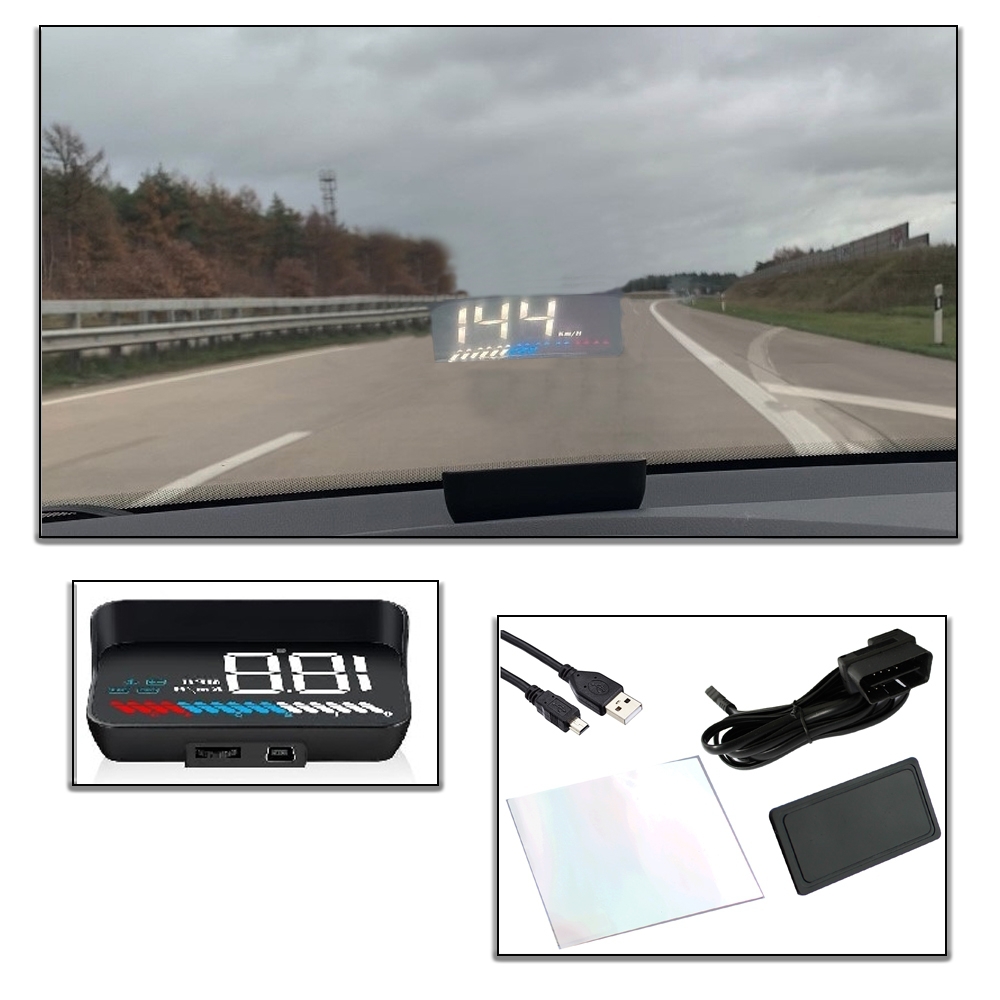 Dioche projecteur tête haute Universal Auto HUD Head UP Display Projecteur  multifonctionnel GPS Compteur de vitesse Charge solaire