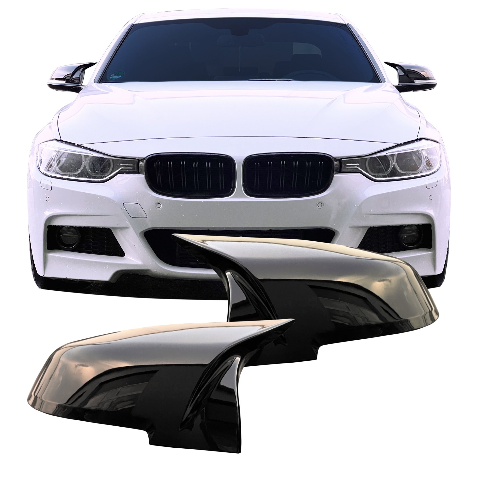 BMW Mirror Cap Set, black gloss suitable for BMW 3 series F30 F31 F34 F35 Sedan/GT/Touring; 4 series F32 F33 F36 Coupe/Cabrio/Gran Coupe; 1 series F20 F22 5-door