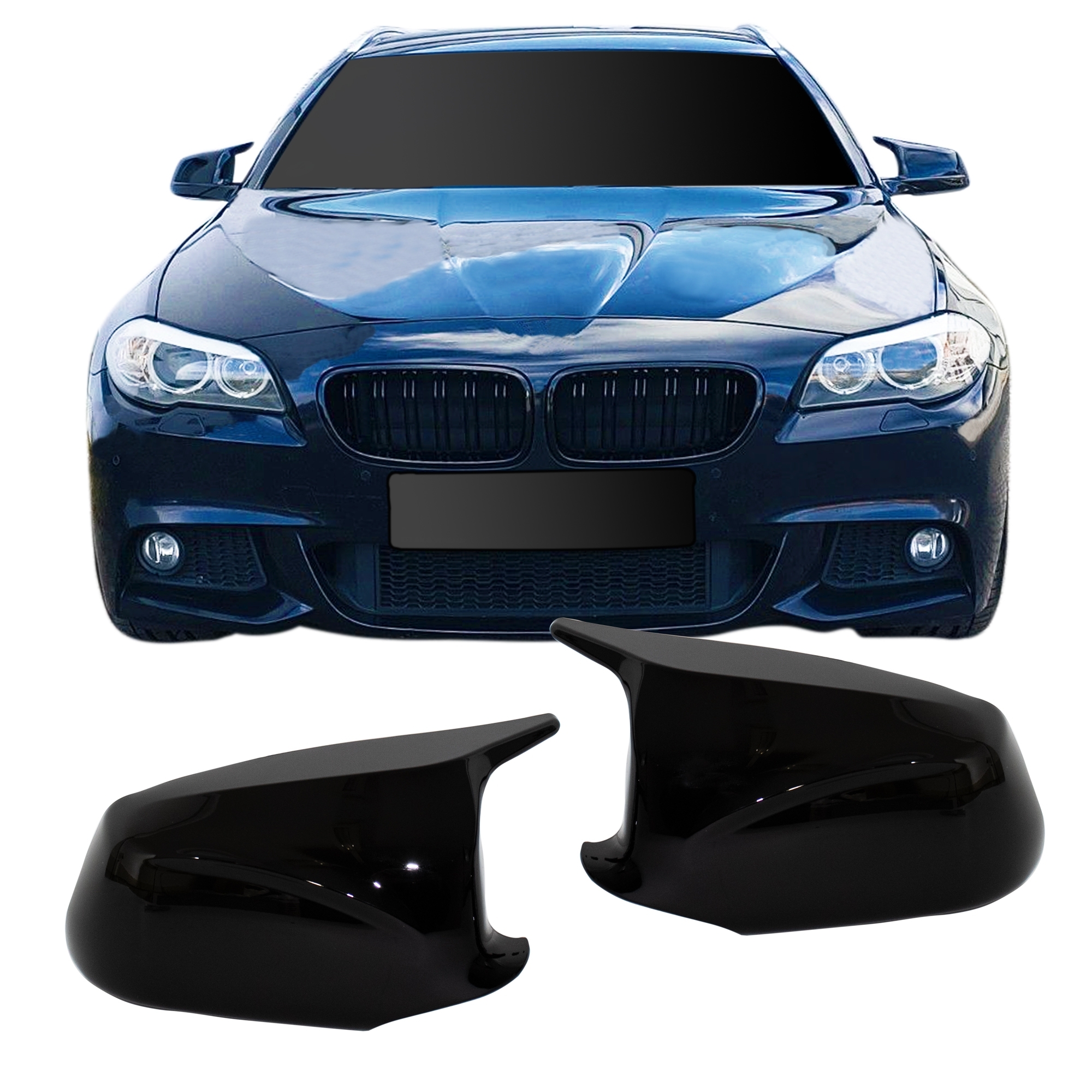 BMW Mirror Cap Set, black gloss suitable for  BMW 5 series F10, F11 Sedan / Touring, pre-facelift 2010-2013