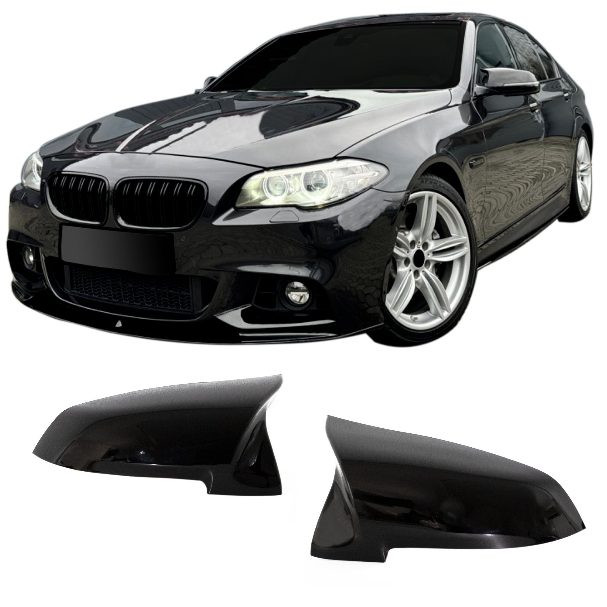 BMW Mirror Cap Set, black gloss suitable for BMW F10 LCI, F11, F06, F12, F13, F02, F03, F04, 2014-2018