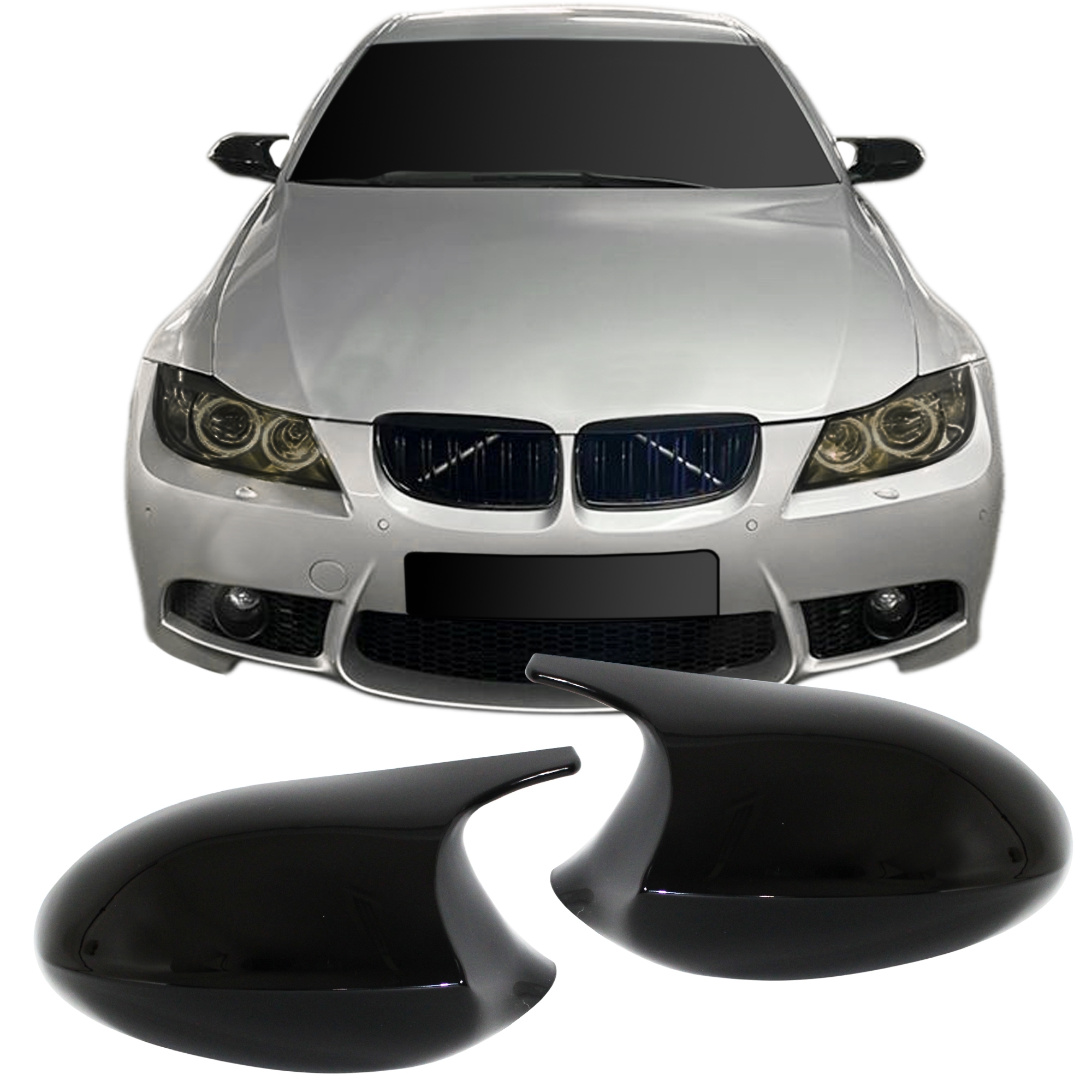 BMW Mirror Cap Set, black gloss suitable for BMW 3 series E90, E91, pre-facelift 2005-2008
