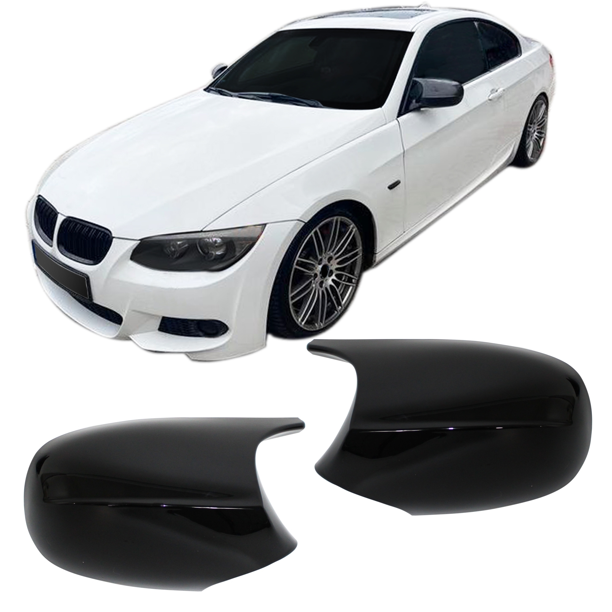 BMW Mirror Cap Set, black gloss suitable for E90 3 series LCI, E91 LCI, 2008-2013