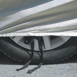 Autoabdeckung / Auto-Vollgarage, silber, Größe  435 x 180 x 160 cm, inkl. Reflexionsstreifen, Reißverschluss Fahrerseite (Links), Reifen Befestigungsgurte, Spiegel Aussparung, Aufbewahrungstasche