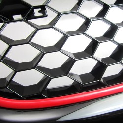 JOM calandre de radiateur sans sigle compatible avec Golf 5 avec -GTI-Look nid d'abeille Bordure Noir / rouge - Qualité allemande