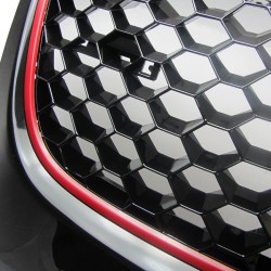 JOM calandre de radiateur sans sigle compatible avec Golf 5 avec -GTI-Look nid d'abeille Bordure Noir / rouge - Qualité allemande
