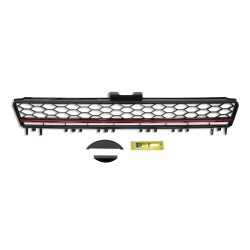 JOM Calandre de radiateur sans sigle compatible avec  VW Golf 7 08/12-, Grille nid d'abeille  Noire/ rouge - Qualité allemande