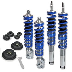 Kit Suspension Combiné Fileté Blueline Réglable en Hauteur - Amortisseurs, Ressorts et Coupelles Avant et Arrière approprié pour VW Golf 3/ Vento 10.91-9.94 (1HXO), Golf 3 Cabrio (1EXO), sauf version Syncro, 4x4 et Break