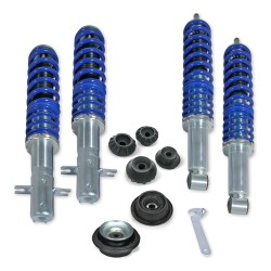 Kit Suspension Combiné Fileté Blueline Réglable en Hauteur - Amortisseurs, Ressorts et Coupelles Avant et Arrière approprié pour VW Golf 2/ Jetta 2 8.83-11.91 (19E) sauf versions 4x4: Rallye, Country et Syncro