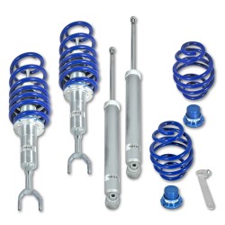 Suspension combiné fileté BlueLine Réglables - Amortisseurs filetés - Tuning Kit Complet - Qualité Allemande approprié pour Compatible av. Passat 3B/3BG (HA jusqu'a 1025kg) Incl. Variant 3.97-05, Sans 4Motion, Tuning Kit Complet - Qualité Allemande