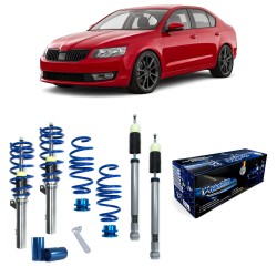 BlueLine Coilover Kit suitable for Skoda Octavia (5E) 1.4 TSI, 1.5 TSI, 1.8 TSI, 2.0 TSI, 2.0 TSI (RS), 1.6 TDI, 2.0 TDI, year 2012-2020, Ø 50/55 mm!! ( axle load FA 1160kg ) only for multilink rear suspension