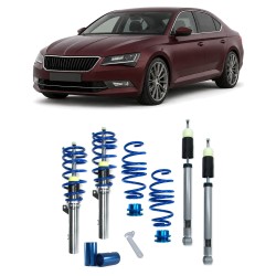 BlueLine Gewindefahrwerk passend für Superb HA Mehrlenker (Multilink) passend für Skoda Superb (5E) 1.4 TSI, 1.5 TSI, 1.8 TSI, 1.6 TDI, 2015-, Ø 50/55 mm!! (Achslast VA 1160 kg) nur passend bei HA Mehrlenker (Multilink), Gewinde/ Feder