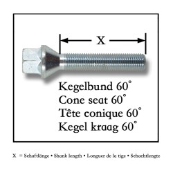 Kit de 10 Vis, Boulons, boulonnerie longue M 12 x 1,5 35 mm pour les cales d'élargissement de voie de roue, jante, boulonnerie Assise / collet conique - Qualité Allemande.