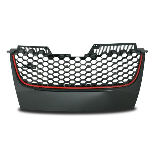 Kühlergrill ohne Emblem, Wabengitter in schwarz mit roter Umrandung passend für VW Golf 5