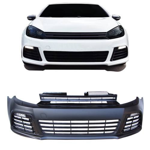 Front bumper in sports design with grill and daytime running lights suitable for VW Golf 6