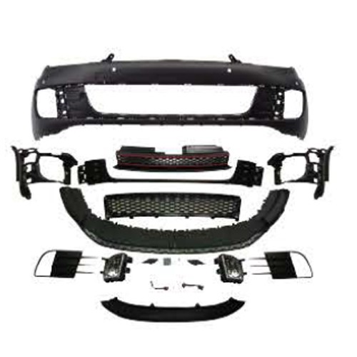 Front bumper in sports design, with grills and fog lights, for PDC and headlight cleaning system suitable for VW Golf 6
