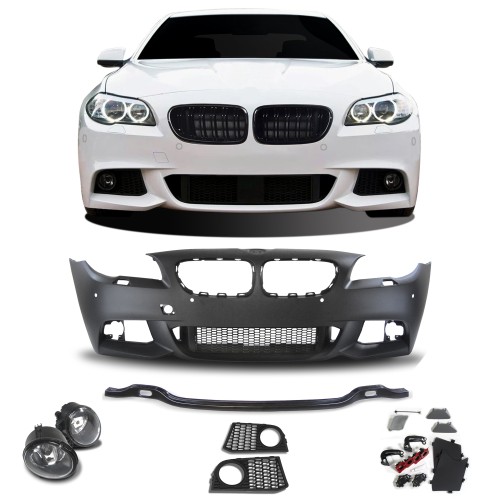 Front bumper in sports design with PDC holes, HCS and fog lights suitable for BMW 5er F10 Limousine year 01.2010-06.2015 and F11 Touring year 04.2010-