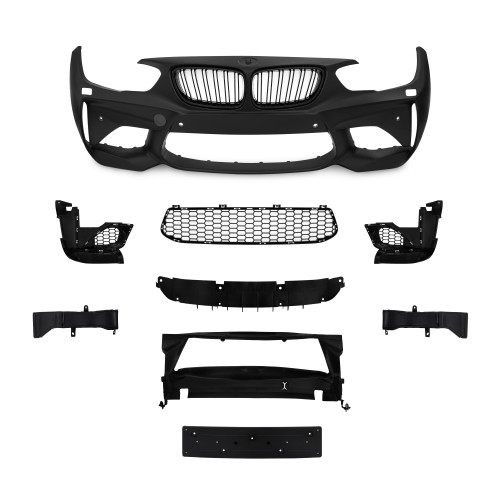 Front bumper in sports design incl. kidney and lower grills, with PDC-holes and HCS suitable for BMW F20 LCi / F21 LCi, 2015-2018