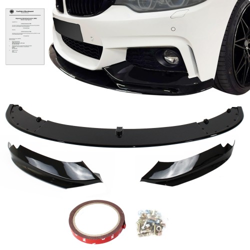 Front spoiler lip black glossy, 3 pcs suitable for BMW 4 Series F32/ F33/ F36, 2013-2021