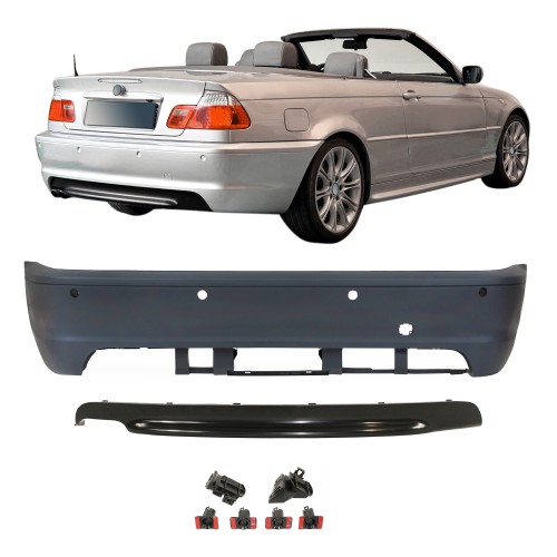 Rear bumper in sports design with PDC holes suitable for BMW E46 Coupe and Cabrio year 1999-2007