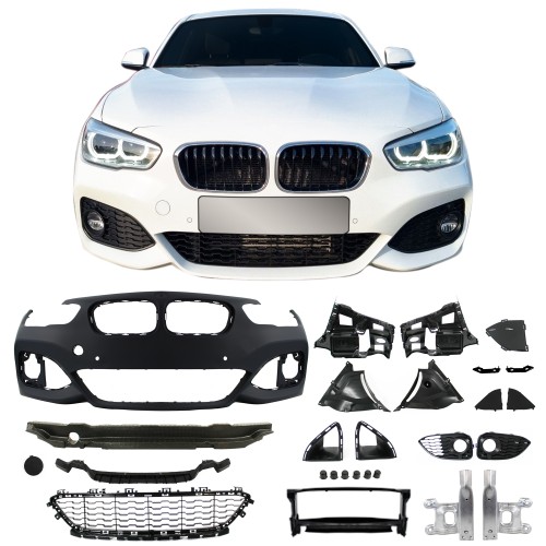 Front bumper in sports design incl. kidney and lower grills, with PDC-holes suitable for BMW F20, 1 series,  LCi / F21 LCi, year 2015-2019