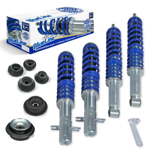 BlueLine Coilover Kit with Domcap Set suitable for VW Golf 2  year 08.1983-11.1991 (19E), except vehicles with four-wheel drive