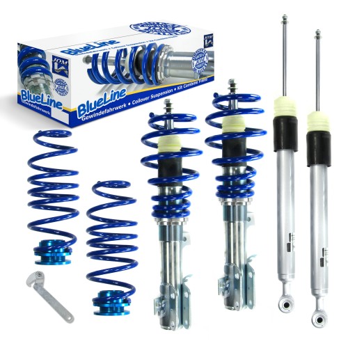Suspension combiné fileté BlueLine Réglables - Amortisseurs filetés - Tuning Kit Complet - Qualité Allemande approprié pour Ford Fiesta MK7 (JA8/JR8) 1.25/ 1.4/ 1.6/ 1.6TDCii, 08-04/17, Tuning Kit Complet - Qualité Allemande