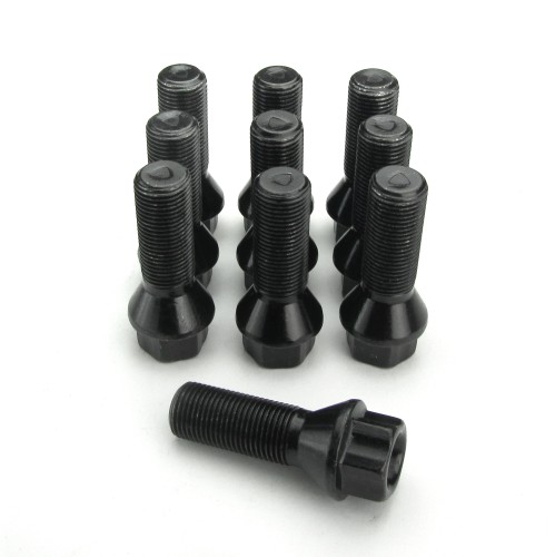 Wheel bolts, cone seat M14x1,5 33mm (10 pieces), black