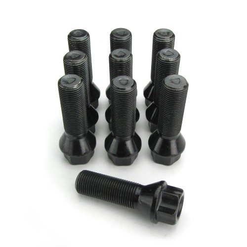 Wheel bolts, cone seat M14x1,25 38mm (10 pieces), black