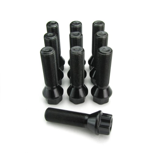 Wheel bolts, cone seat M14x1,25 43mm (10 pieces), black