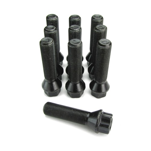 Wheel bolts, cone seat M14x1,25 48mm (10 pieces), black