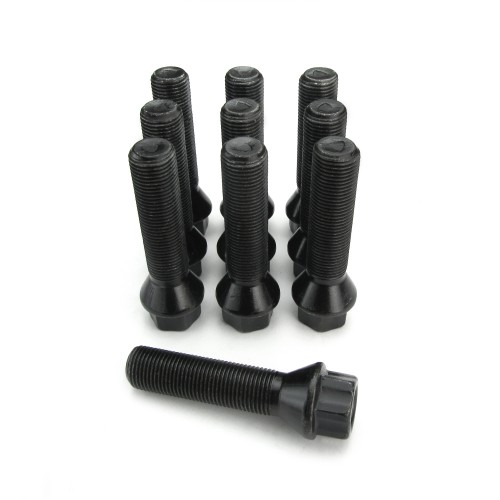 Wheel bolts, cone seat M14x1,25 50mm (10 pieces), black